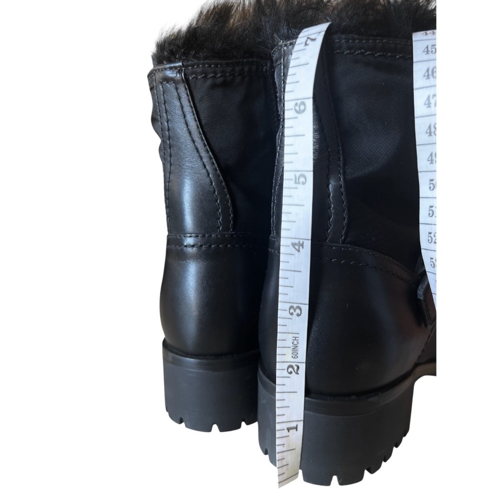 🆕💞Prada Faux Fur Trim Combat / Biker Moto Boots Black Leather & Re-Nylon • 37 EU - Picture 6 of 9